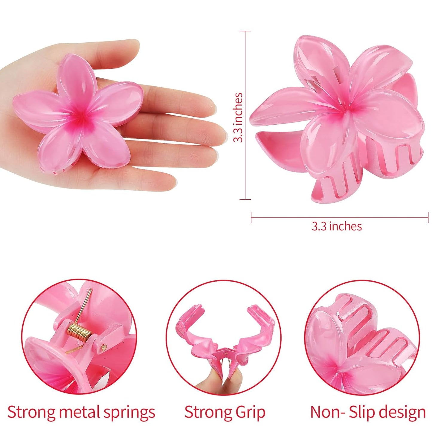 Hawaiian Flower Hair Clips for Women 6 Pack Flower Hair Claw Clips Plumeria Claw Clips for Thin Hair Large Claw Clips for Thick Hair Beach Tropical Hair Accessories for Girls -Hawaii