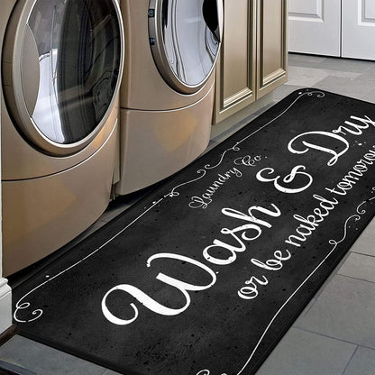 Laundry Room Long Mat Area Rug Non-Slip Floor Mat Waterproof Farmhouse Carpet for Kitchen 49" X 20"(Black-2)