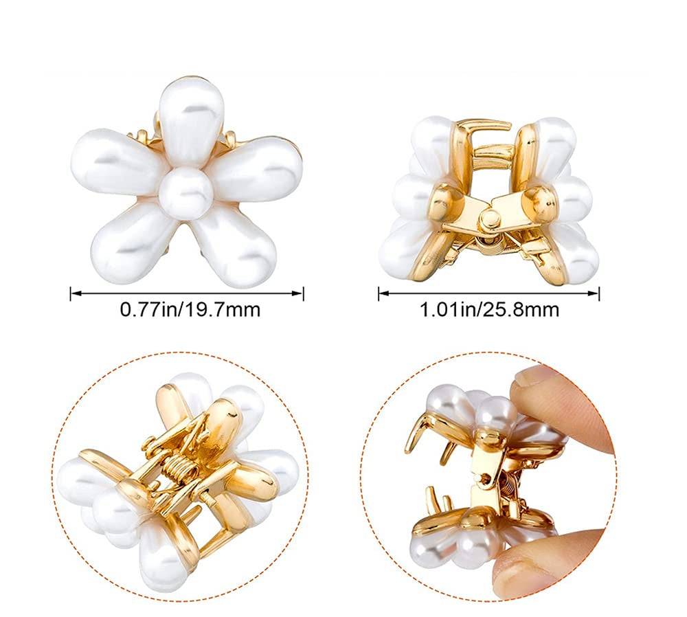 10 Pcs Small Mini Pearl Claw Clips with Flower Design, Sweet Artificial Bangs Clips Decorative Hair Accessories for Women Girls