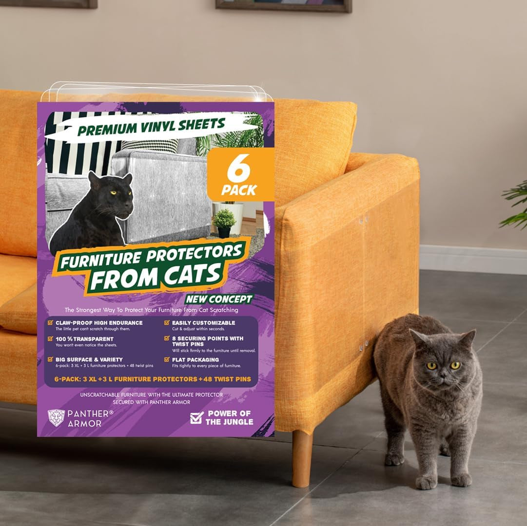 anti Scratch Furniture Protector, Starter 6-Packs, Couch Guards from Cat Claws, Indoor Use, 100% Transparent, Stop Cats from Scratching Furniture