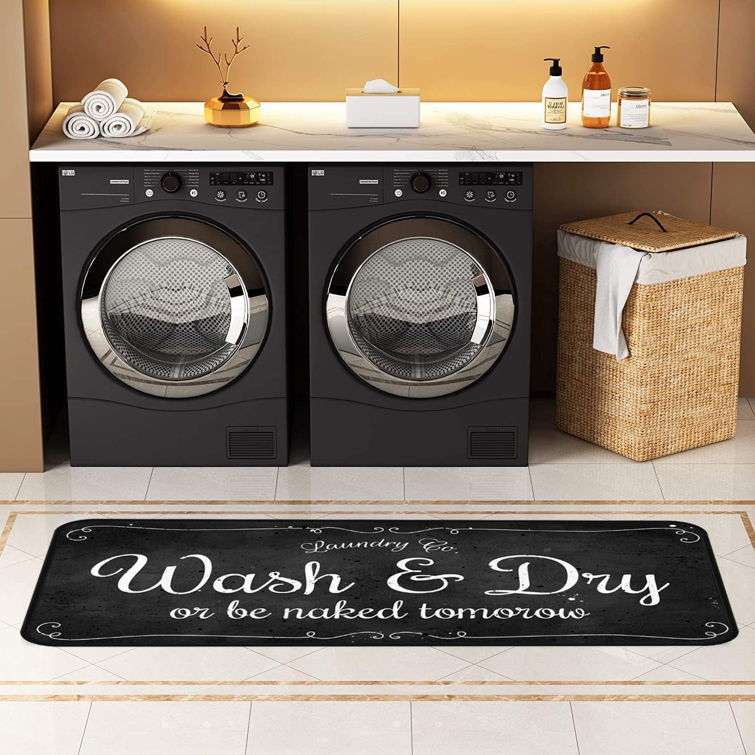 Laundry Room Long Mat Area Rug Non-Slip Floor Mat Waterproof Farmhouse Carpet for Kitchen 49" X 20"(Black-2)