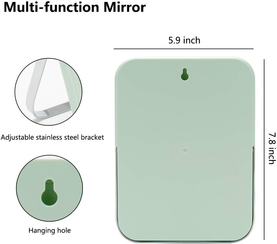 Table Desk Vanity Makeup Mirror,8-Inch Portable Folding Mirror with Metal Stand 90°Adjustable Rotation Tavel Make up Mirror Hanging Bathroom for Shower Shaving(Green)