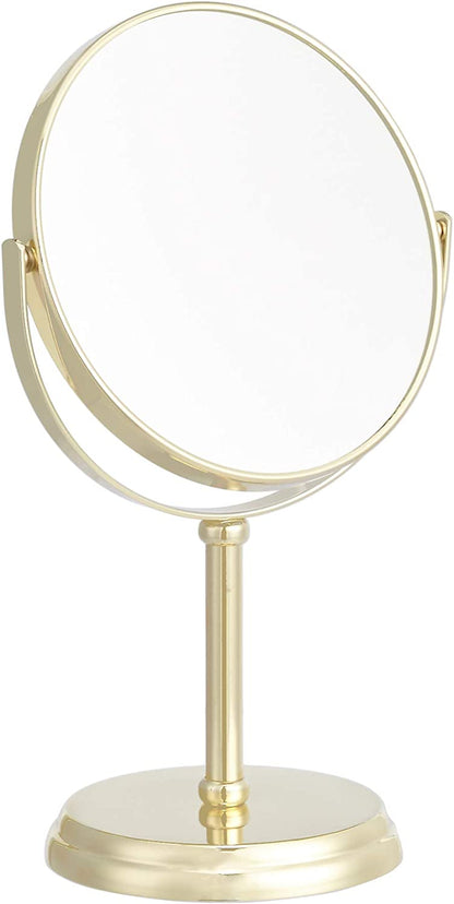 Tabletop Mount Vanity round Mirror, 1X/5X Magnification, Iron, 7.2"L X 4.92"W, Gold