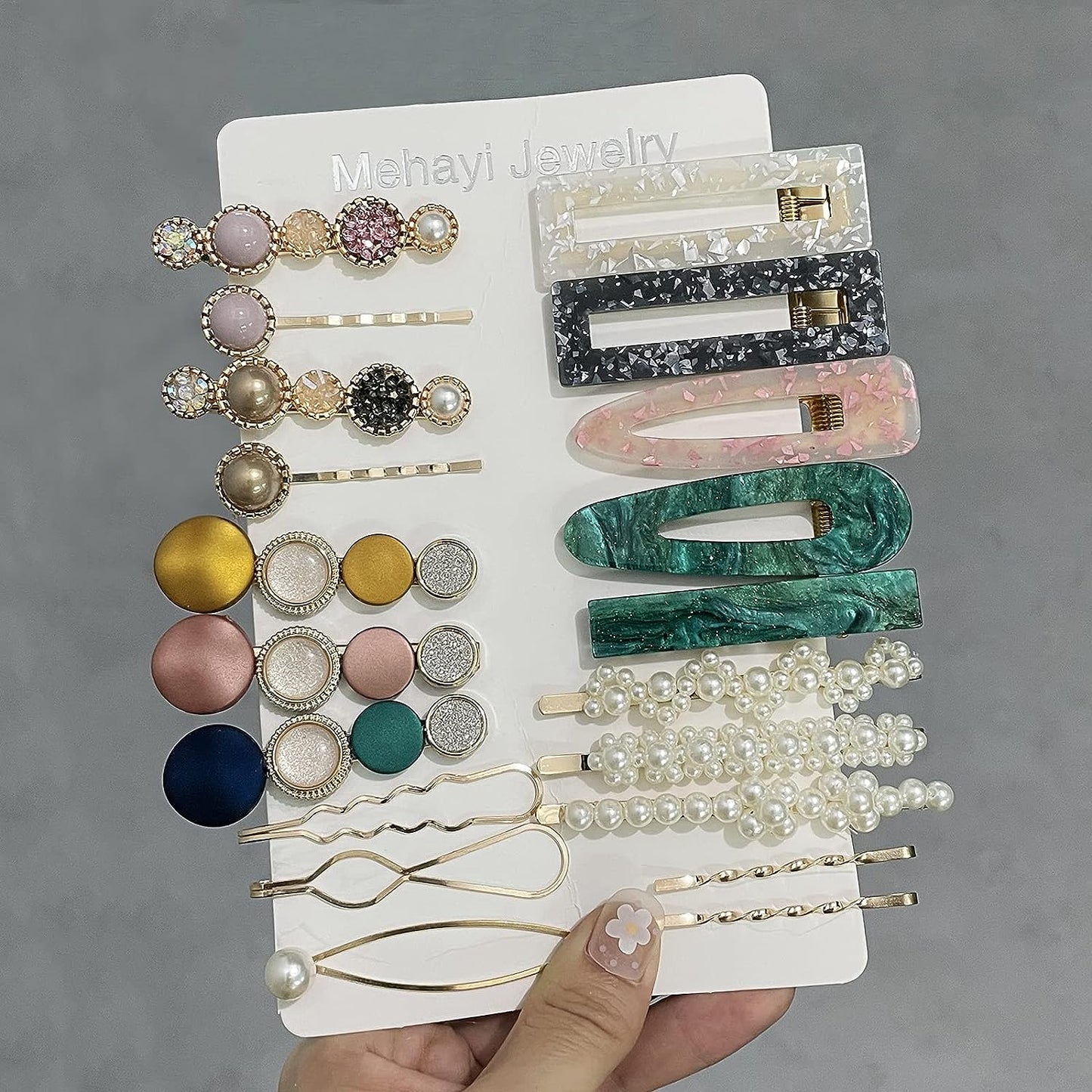 20 PCS Macaron Pearl Acrylic Resin Fashion Hair Clips Set, Cute Hair Barrettes Bobby Pins, Boho Fancy Hairpin Accessories Headwear Styling Tools, Gifts for Women Girls Decorative Wedding