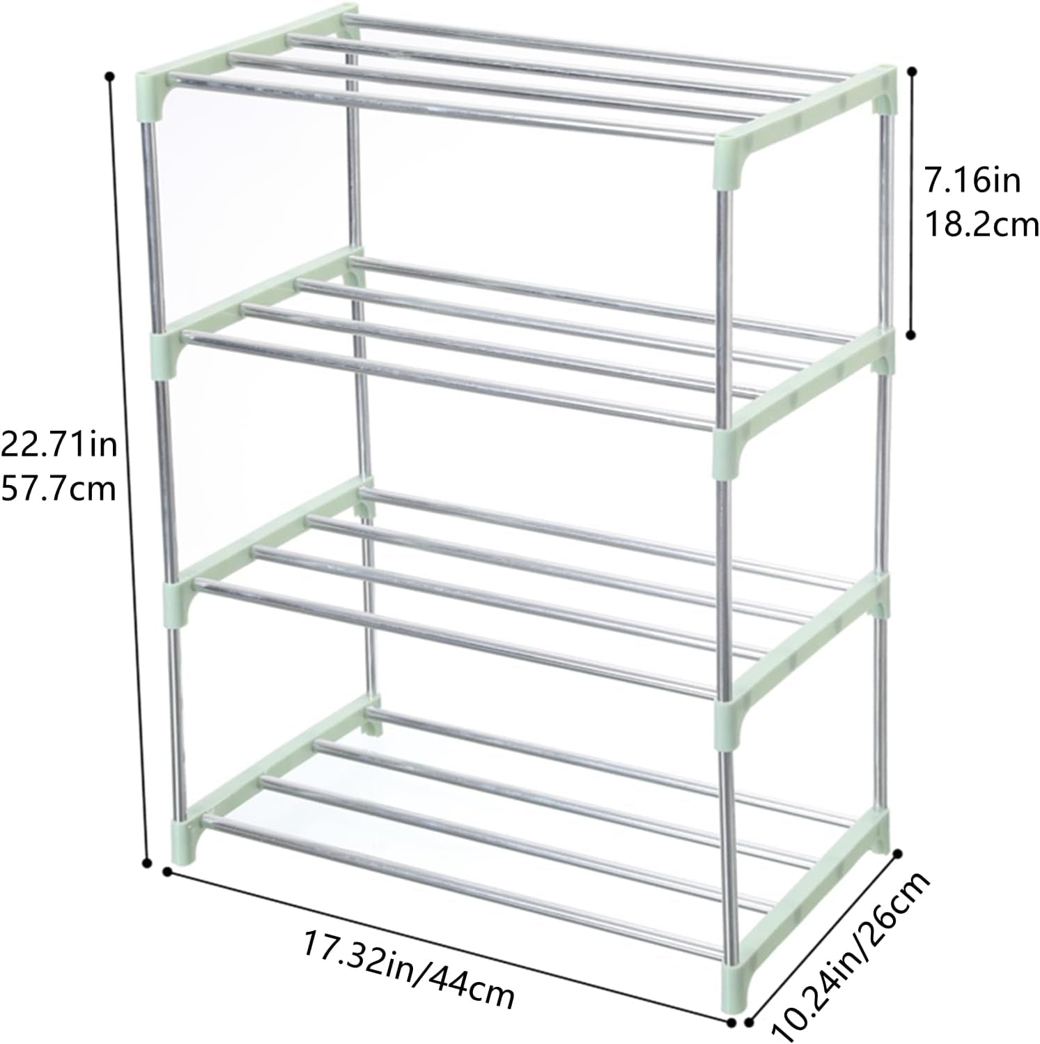 Stackable Small Shoe Rack, Entryway, Hallway and Closet Space Saving Storage and Organization (4-Tier, Green)