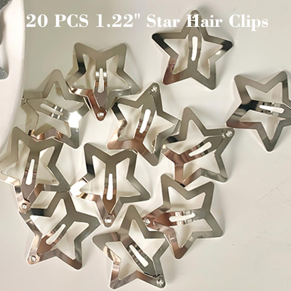 20 PCS 1.22" Star Hair Clips Snap Star Hair Accessories Non Slip Star Clips for Girls Women Y2K Accessories Silver Metal Hair Clips Star Hair Barrettes Star Hair Clips for Women Star Hair Clip