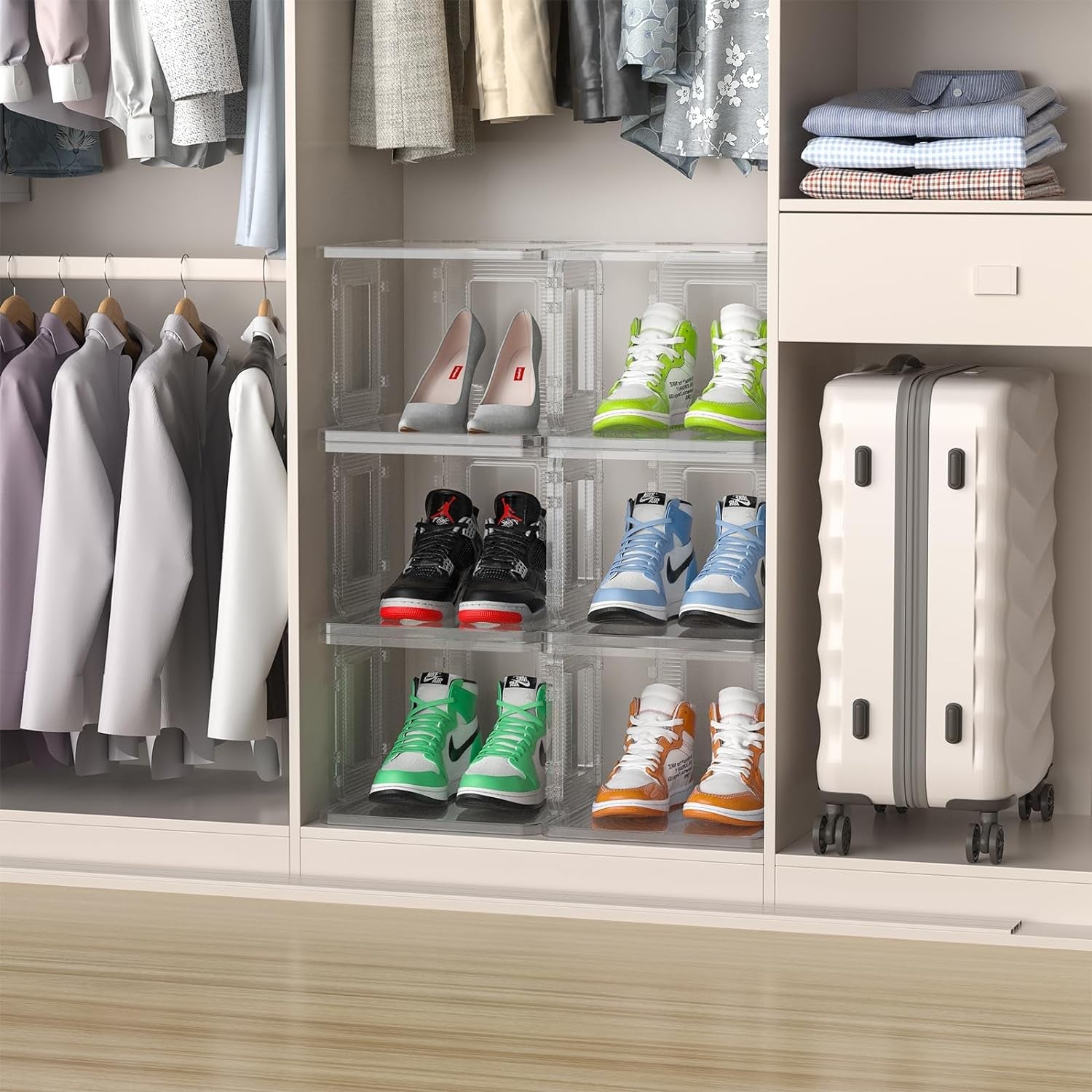 Clear Shoe Rack Storage Organizer, 6 Tier Stackable Shoe Organizer for Closet, Free Standing Shoe Racks for Entryway, Space Saving Vertical Shoe Rack Sneaker Container Bin Holder