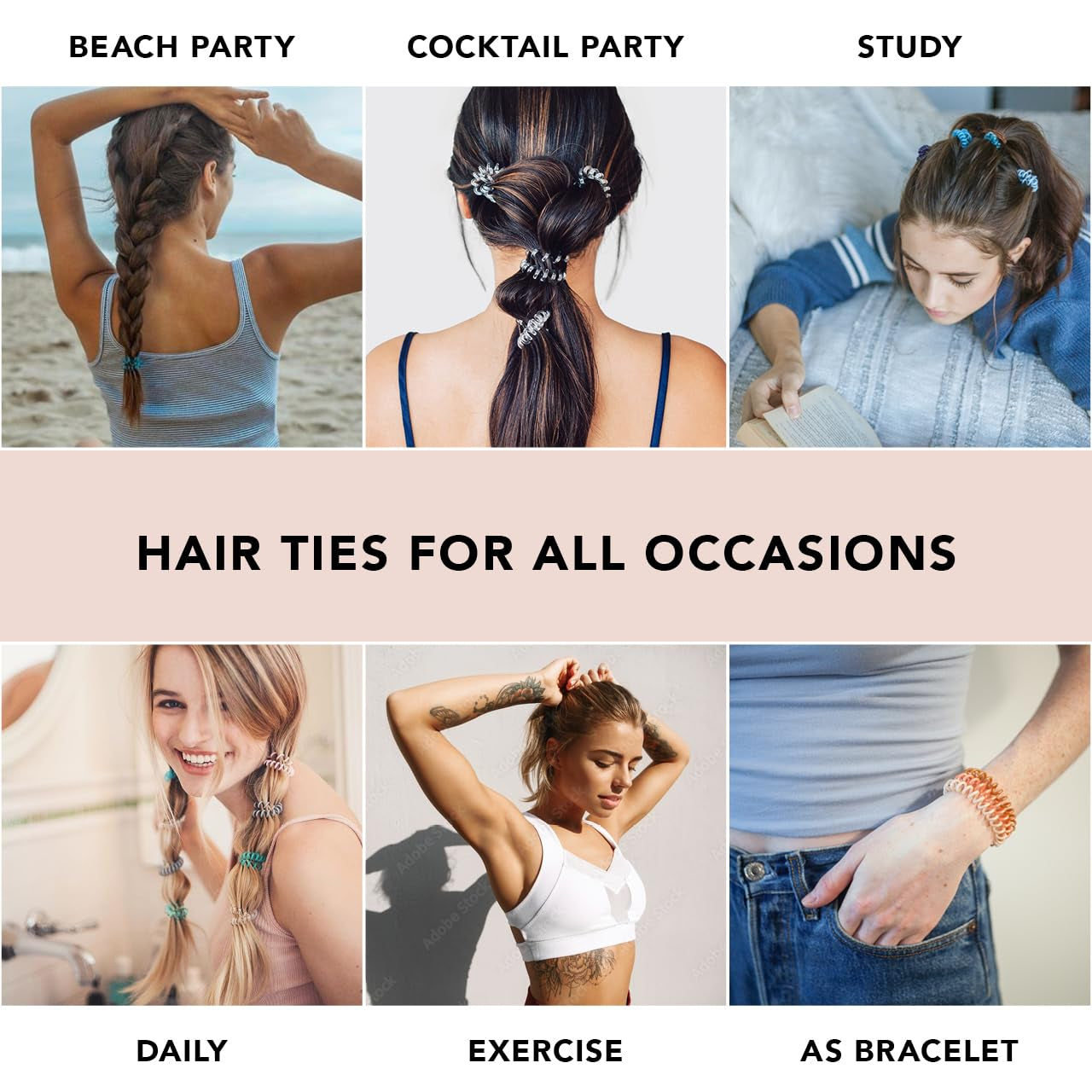 Spiral Hair Ties for Women - Coil Hair Ties for Thick Hair | No Crease Hair Tie | Spiral Hair Ties No Damage | Hair Coils & Phone Cord Hair Ties for Thin Hair, Hair Ties Spiral, 8Pcs (Brunette)