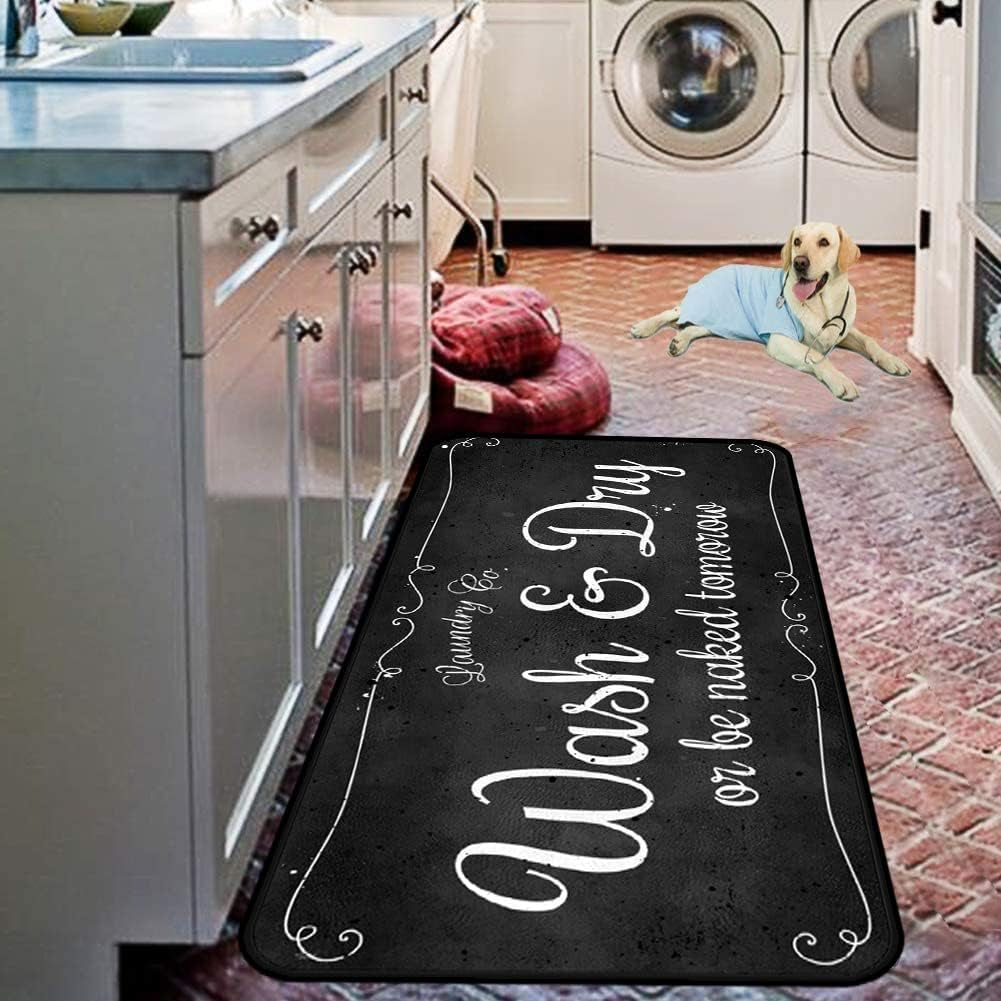 Laundry Room Long Mat Area Rug Non-Slip Floor Mat Waterproof Farmhouse Carpet for Kitchen 49" X 20"(Black-2)