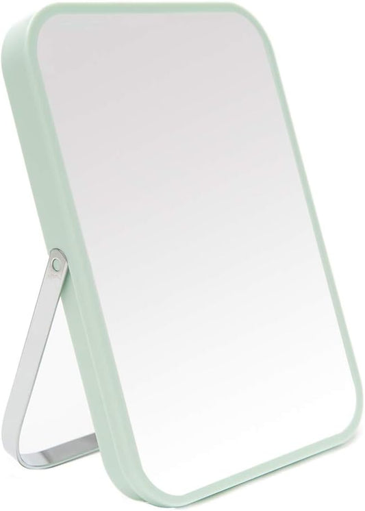 Table Desk Vanity Makeup Mirror,8-Inch Portable Folding Mirror with Metal Stand 90°Adjustable Rotation Tavel Make up Mirror Hanging Bathroom for Shower Shaving(Green)