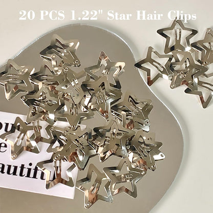 20 PCS 1.22" Star Hair Clips Snap Star Hair Accessories Non Slip Star Clips for Girls Women Y2K Accessories Silver Metal Hair Clips Star Hair Barrettes Star Hair Clips for Women Star Hair Clip