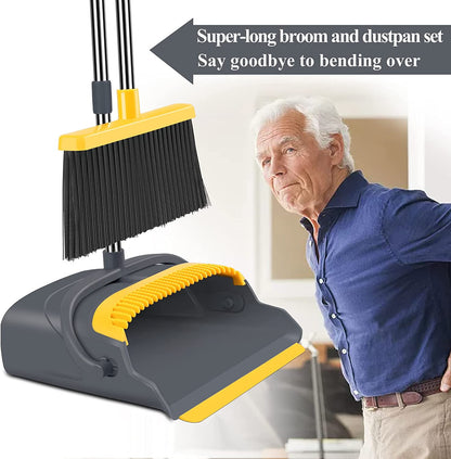 Broom and Dustpan Set for Home，Broom and Dustpan Set, Broom Dustpan Set, Broom and Dustpan Combo for Office, Indoor&Outdoor Sweeping, Stand up Broom and Dustpan (Gray&Yellow)