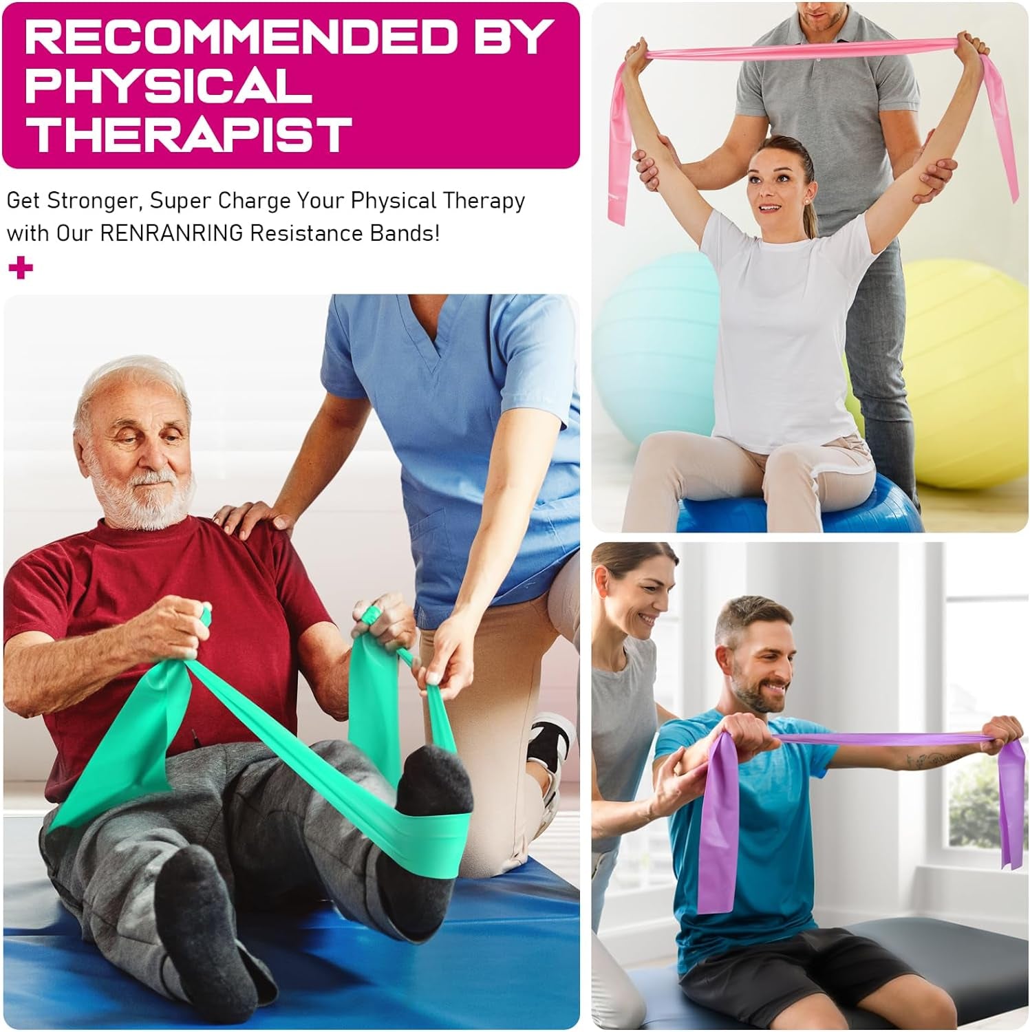 Resistance Bands for Working Out, Exercise Bands for Physical Therapy, Stretch, Recovery, Pilates, Rehab, Strength Training and Yoga Starter Set