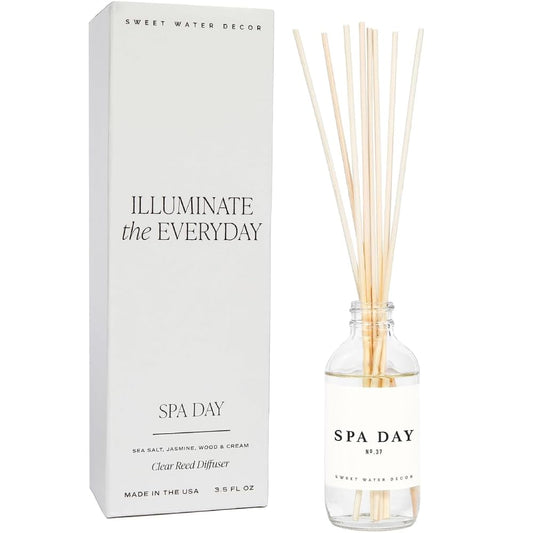 Spa Day Reed Diffuser Set - Sea Salt, Jasmine, Wood, and Cream Scented Diffuser - Relaxing Spa Scent Diffusers for Home, Long Lasting Fragrance, Made in the USA