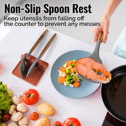 Silicone Utensil Rest with Drip Pad for Multiple Utensils - Bpa-Free, Heat-Resistant Spoon Rest & Spoon Holder for Stove Top - Kitchen Utensil Holder for Ladles & Tongs - Canyon Rose