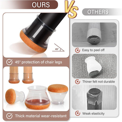 Chair Leg Floor Protectors Chair Leg Protectors for Hardwood Floors Felt Silicone Caps Strengthen Bottom Protection Non Slip Reduce Noise 32 Pack Clear round Large Fit 1-3/16" ~ 1-5/8" (30~40Mm)