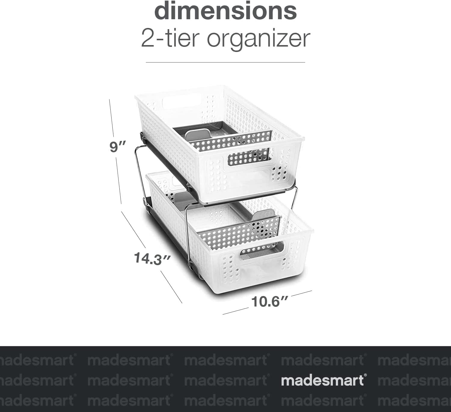 2-Tier Plastic Multipurpose Organizer with Divided Slide-Out Storage Bins, under Sink and Cabinet Organizer Rack, Frost