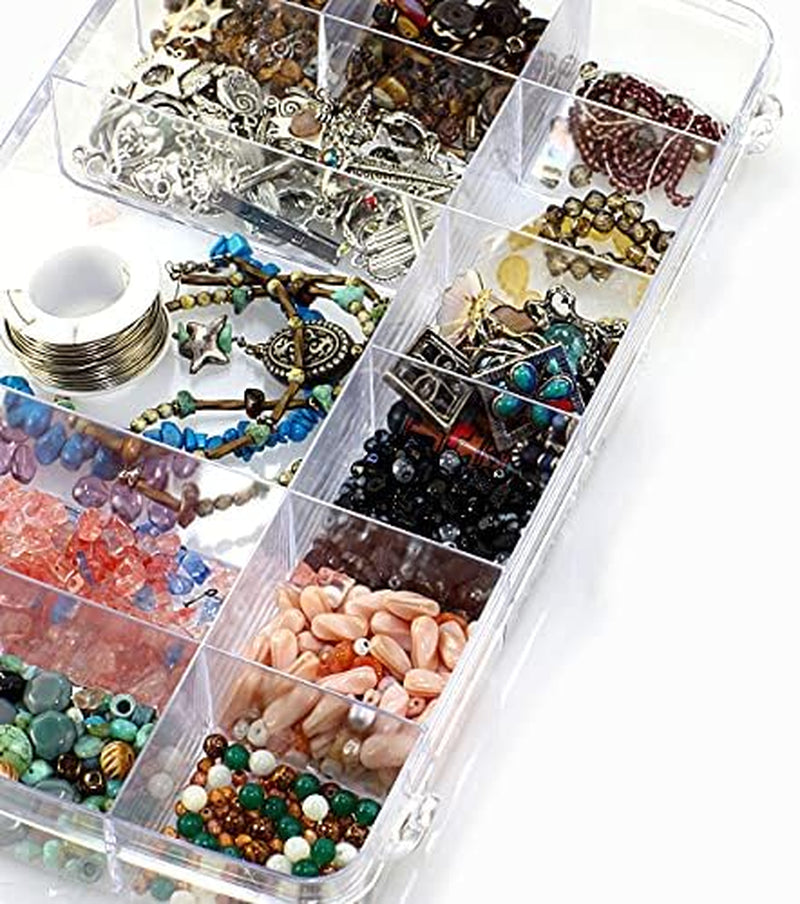 18 Grids Plastic Organizer Box with Dividers,  Clear Compartment Container Storage for Beads Crafts Jewelry Fishing Tackles, Size 7.9 X 6.2 X 1.2 In