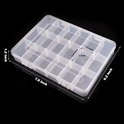 18 Grids Plastic Organizer Box with Dividers,  Clear Compartment Container Storage for Beads Crafts Jewelry Fishing Tackles, Size 7.9 X 6.2 X 1.2 In