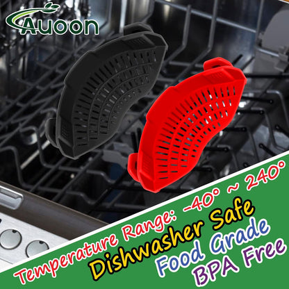 Clip on Strainer Silicone for All Pots and Pans, Pasta Strainer Clip on Food Strainer for Meat Vegetables Fruit Silicone Kitchen Colander (Gray)