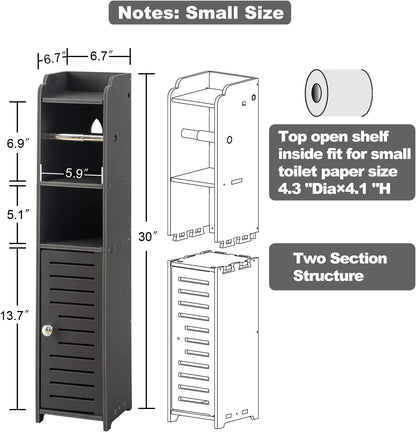 Toilet Paper Holder Stand: Bathroom Storage Cabinet beside Toilet Storage for Small Bathroom with Toilet Roll Holder - Toilet Paper Stand - Black