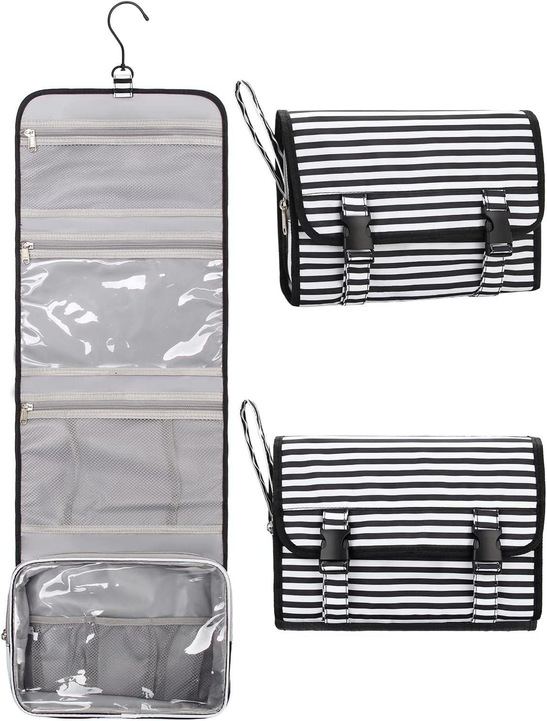 Travel Hanging Toiletry Bag for Men Women Travel Kit Shaving Bag Waterproof Large Makeup Bag Wash Bag Makeup Organizer Cosmetic Case for Bathroom Shower Stripe