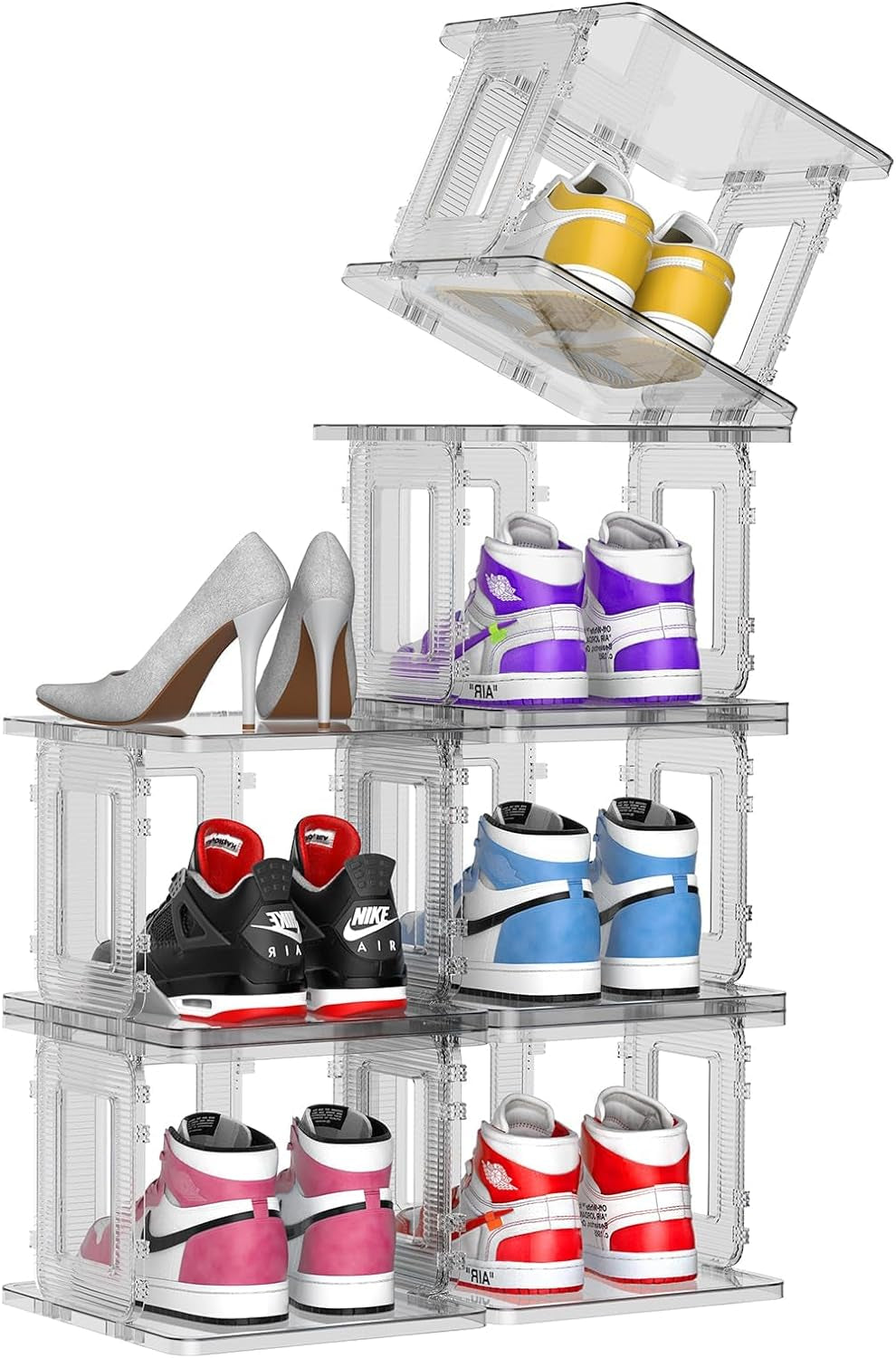 Clear Shoe Rack Storage Organizer, 6 Tier Stackable Shoe Organizer for Closet, Free Standing Shoe Racks for Entryway, Space Saving Vertical Shoe Rack Sneaker Container Bin Holder