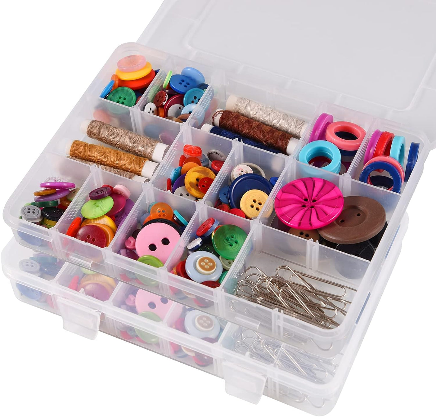 18 Grids Plastic Organizer Box with Dividers,  Clear Compartment Container Storage for Beads Crafts Jewelry Fishing Tackles, Size 7.9 X 6.2 X 1.2 In