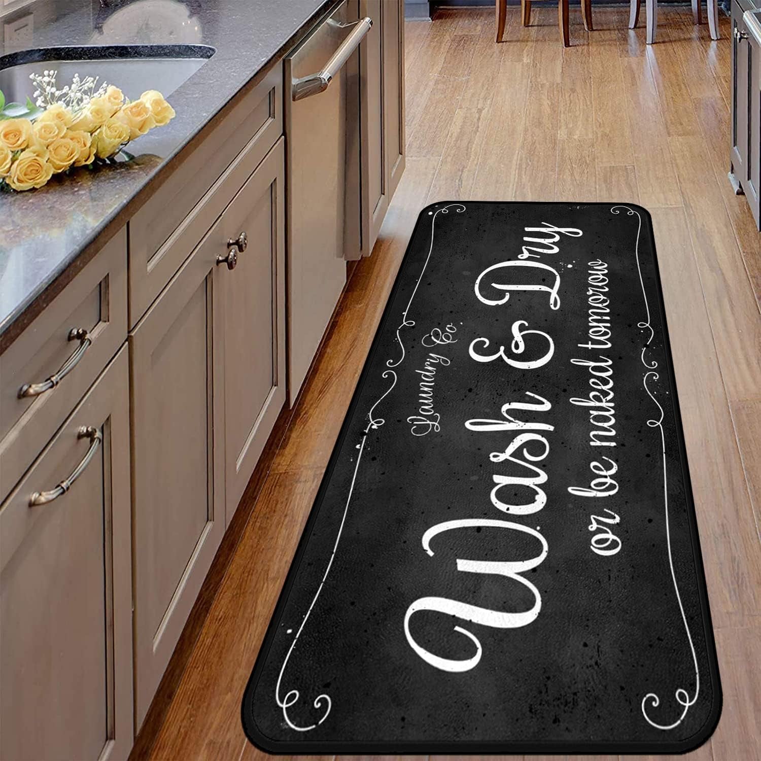 Laundry Room Long Mat Area Rug Non-Slip Floor Mat Waterproof Farmhouse Carpet for Kitchen 49" X 20"(Black-2)