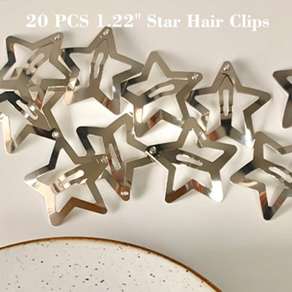 20 PCS 1.22" Star Hair Clips Snap Star Hair Accessories Non Slip Star Clips for Girls Women Y2K Accessories Silver Metal Hair Clips Star Hair Barrettes Star Hair Clips for Women Star Hair Clip