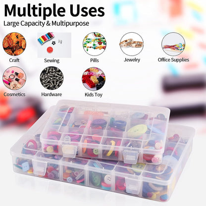 18 Grids Plastic Organizer Box with Dividers,  Clear Compartment Container Storage for Beads Crafts Jewelry Fishing Tackles, Size 7.9 X 6.2 X 1.2 In