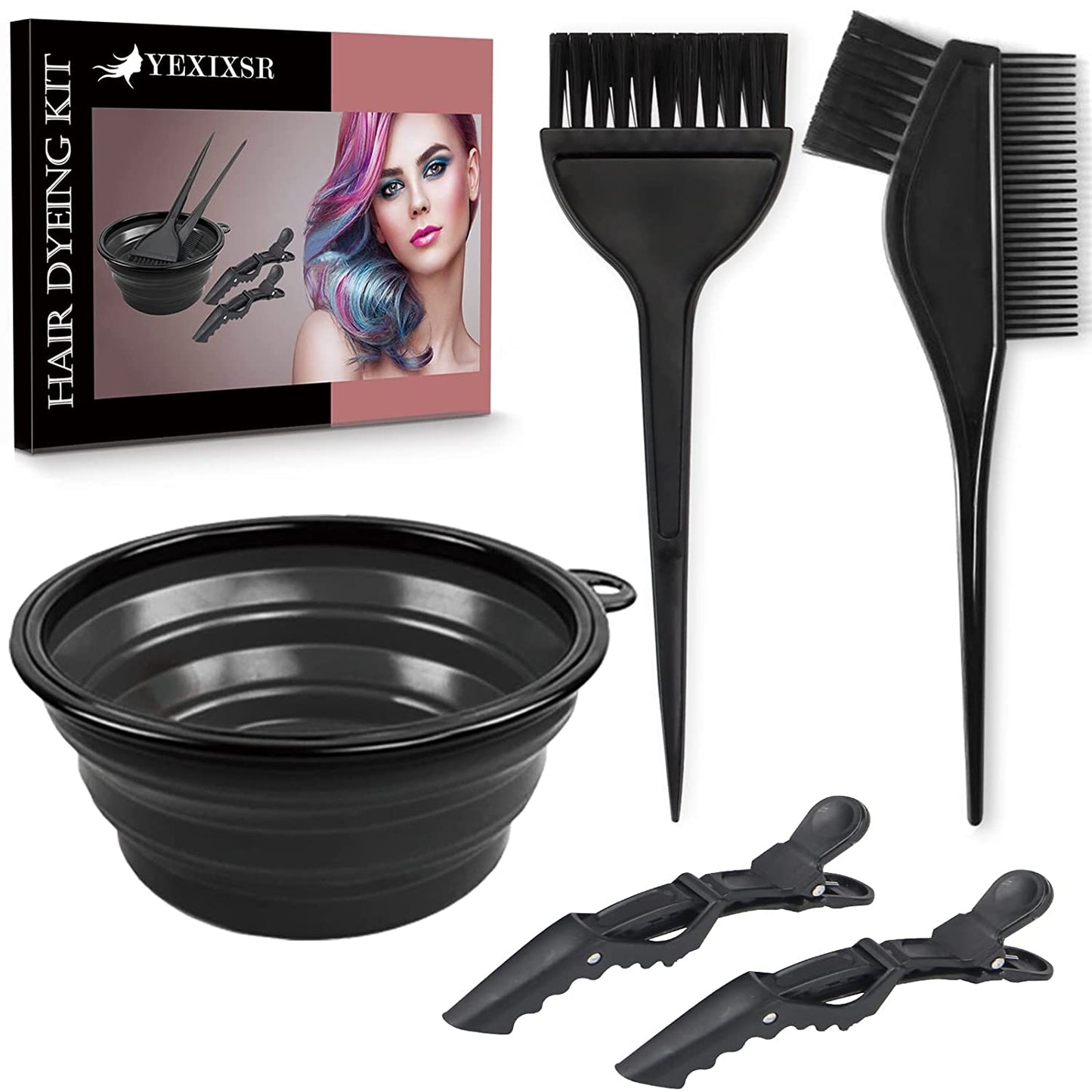 5Pcs Professional Salon Hair Coloring Dyeing Kit, Hair Bleach Kit Hair Coloring Tool with Hair Dye Brush, Hair Color Bowl, Hair Clips