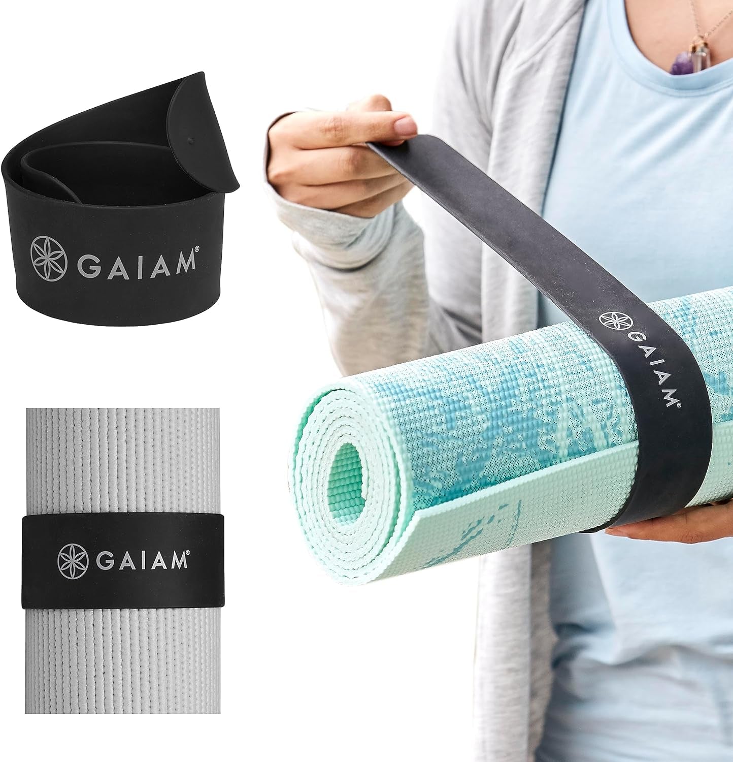 Yoga Mat Strap Slap Band - Keeps Your Mat Tightly Rolled and Secure with One Snap - Strong Clasp for Yoga Mat Storage and Travel - Fits Most Size Mats (20"L X 1.5"W), Black