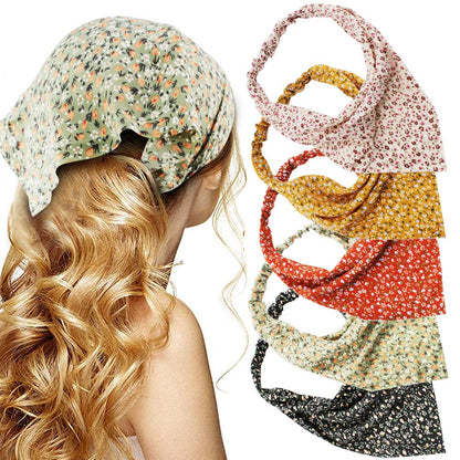 Floral Hair Scarf Headband 5 Pcs Hair Bandanas Chiffon Boho Headbands for Women Elastic Head Bandana for Women Girls Hair Accessories