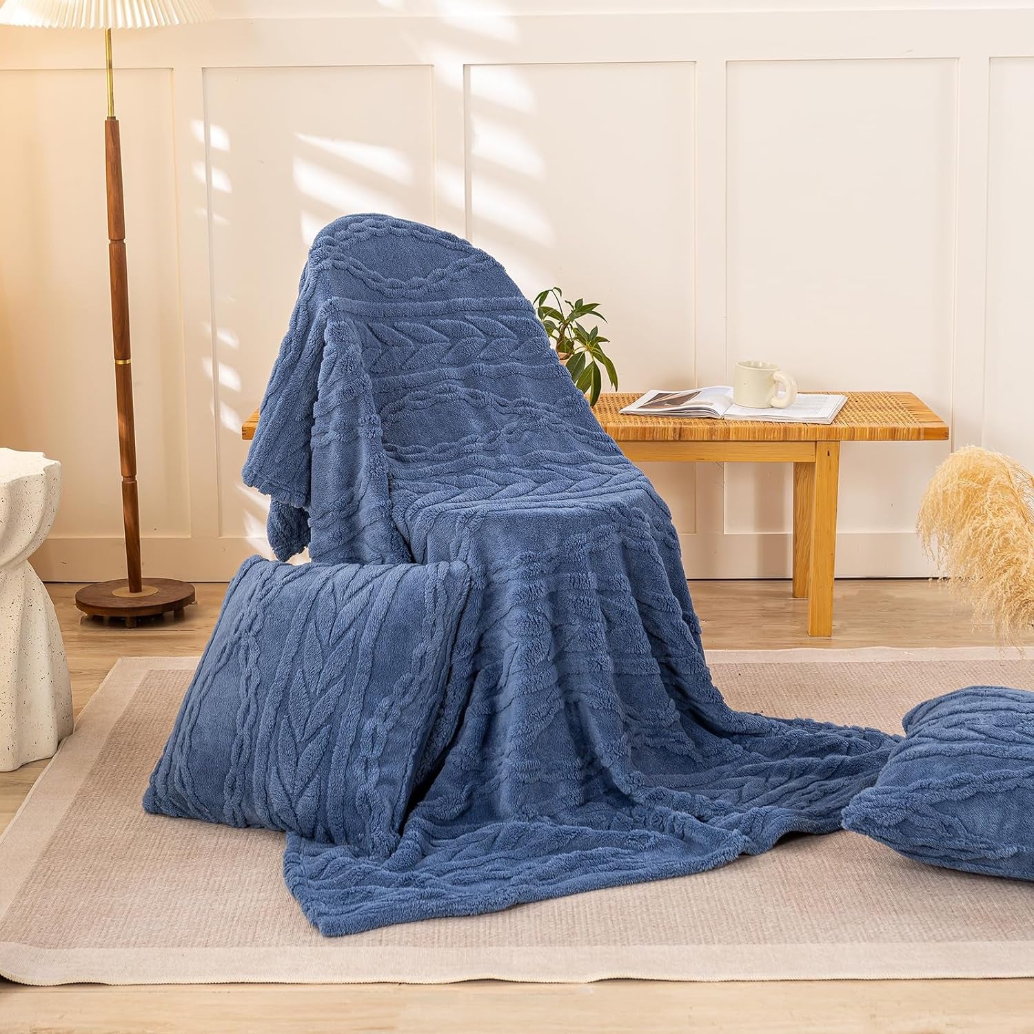 Sherpa Throw Blanket(Without Pillows)-3D Stylish Design Super Soft Cozy Blanket Thick Plush Fluffy Blankets for Teen Girls Women Couch Bed Sofa Chair Men Boys Gift(Washed Blue,50"X65")