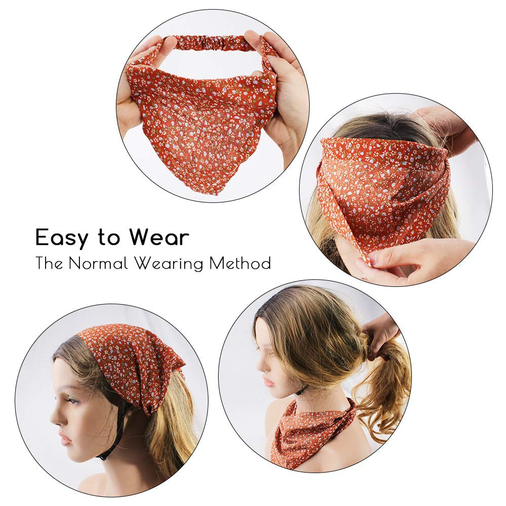 Floral Hair Scarf Headband 5 Pcs Hair Bandanas Chiffon Boho Headbands for Women Elastic Head Bandana for Women Girls Hair Accessories