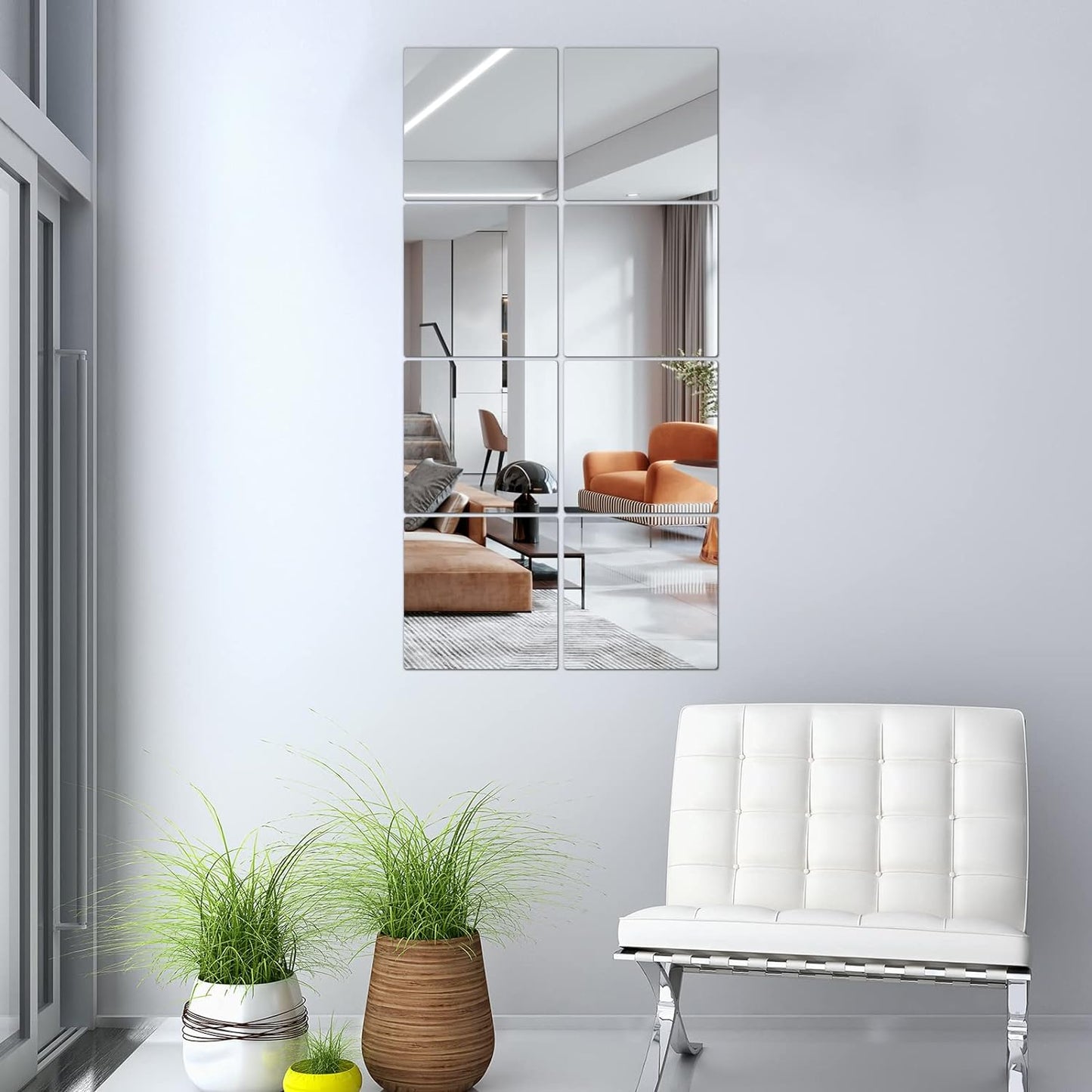 Full Length Wall Mirror Tiles, 8'' X 8'' X 8 PCS, Frameless Full Body Mirror Tiles for Bedroom,Shatterproof Non Glass Mirrors Wall Mounted for Home Gym, over the Door, Kids Mirror，32"X16"