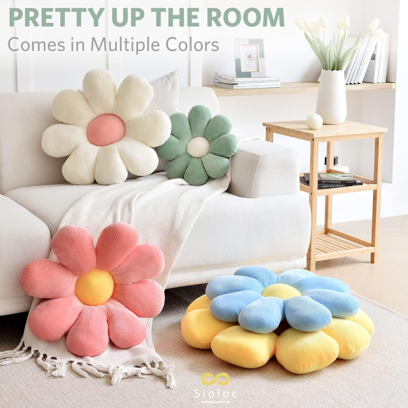 Flower Pillow,Flower Shaped Throw Pillow Butt Cushion Flower Floor Pillow,Seating Cushion,Cute Room Decor & Plush Pillow for Bedroom Sofa Chair(Green,15.7'')