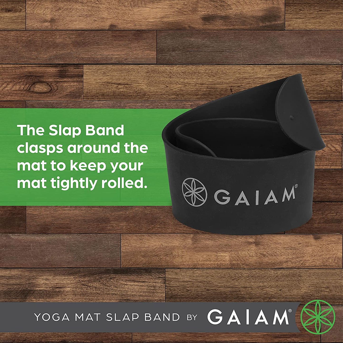 Yoga Mat Strap Slap Band - Keeps Your Mat Tightly Rolled and Secure with One Snap - Strong Clasp for Yoga Mat Storage and Travel - Fits Most Size Mats (20"L X 1.5"W), Black