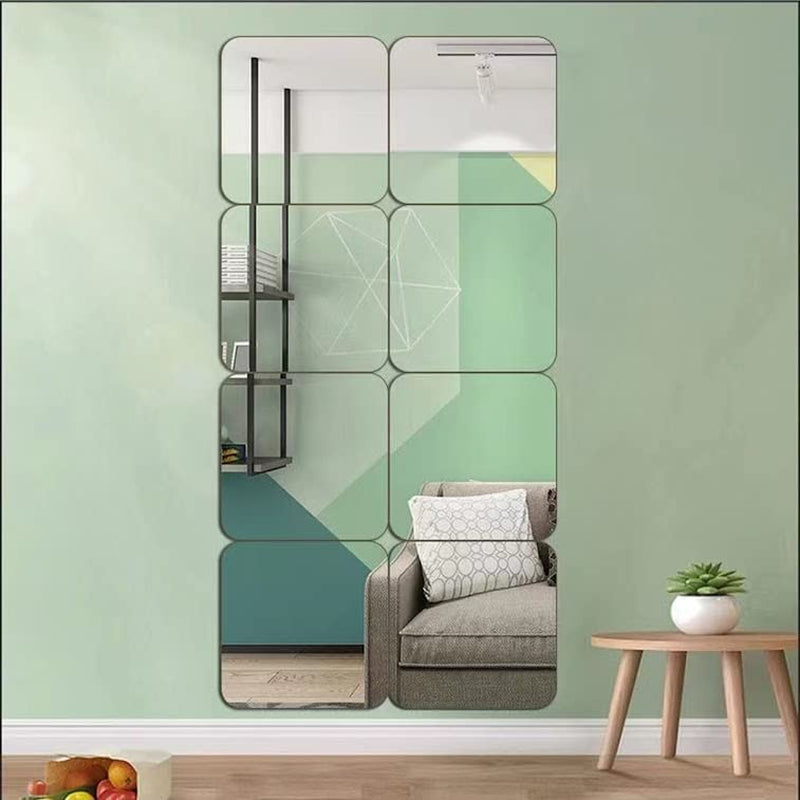 Full Length Wall Mirror Tiles, 8'' X 8'' X 8 PCS, Frameless Full Body Mirror Tiles for Bedroom,Shatterproof Non Glass Mirrors Wall Mounted for Home Gym, over the Door, Kids Mirror，32"X16"