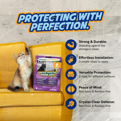 anti Scratch Furniture Protector, Starter 6-Packs, Couch Guards from Cat Claws, Indoor Use, 100% Transparent, Stop Cats from Scratching Furniture