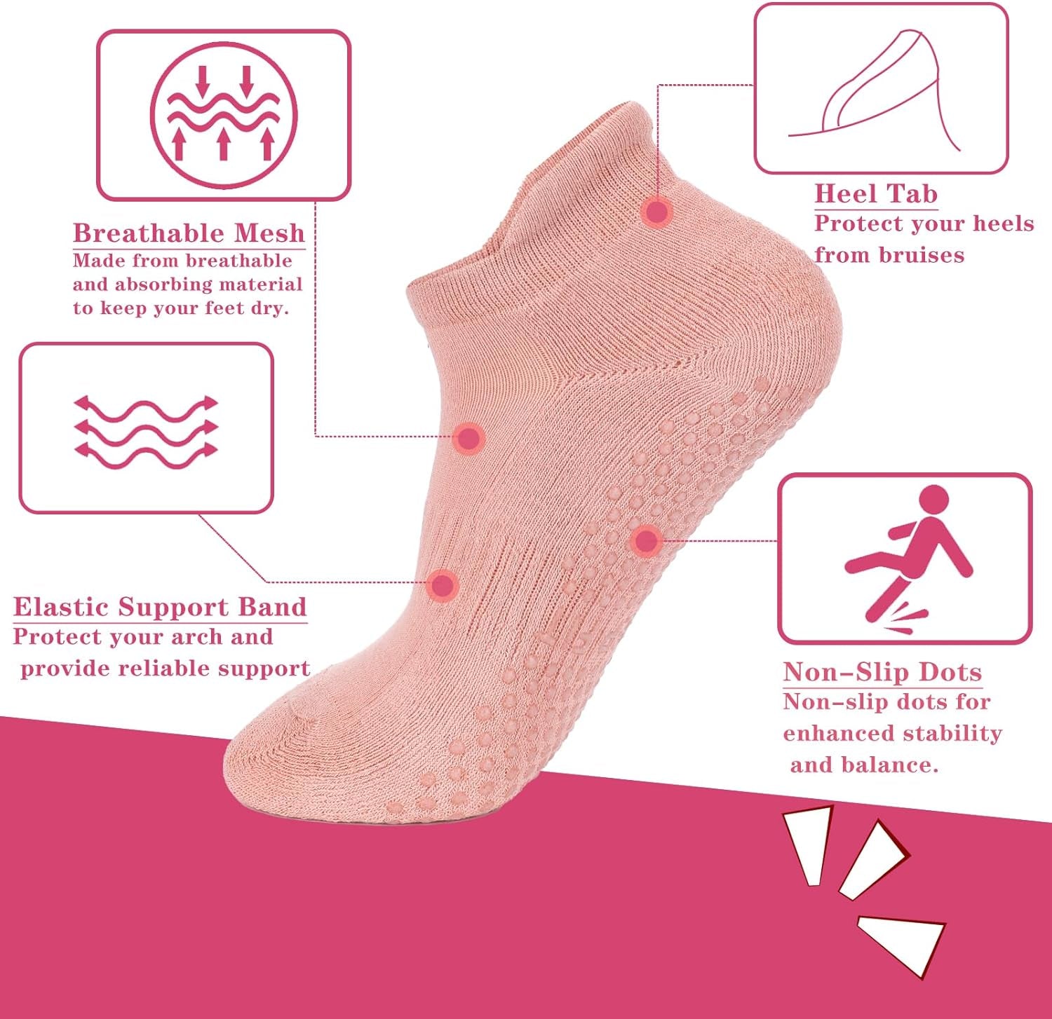 Grip Yoga Pilates Socks Non Slip Barre Athletic Socks with Grips for Women