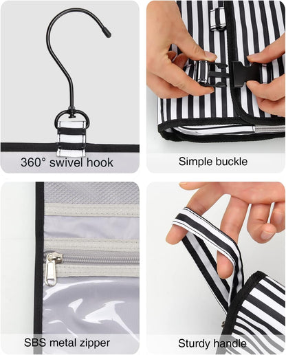 Travel Hanging Toiletry Bag for Men Women Travel Kit Shaving Bag Waterproof Large Makeup Bag Wash Bag Makeup Organizer Cosmetic Case for Bathroom Shower Stripe