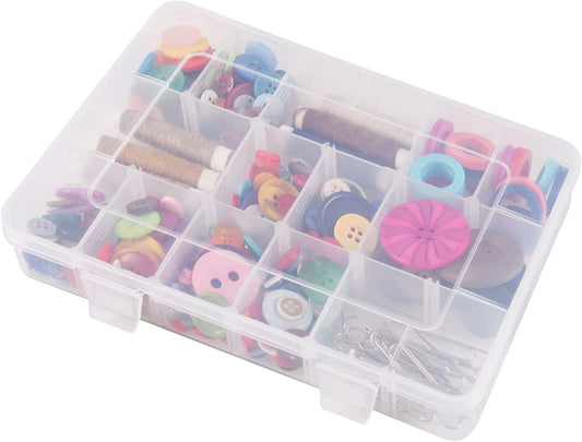 18 Grids Plastic Organizer Box with Dividers,  Clear Compartment Container Storage for Beads Crafts Jewelry Fishing Tackles, Size 7.9 X 6.2 X 1.2 In