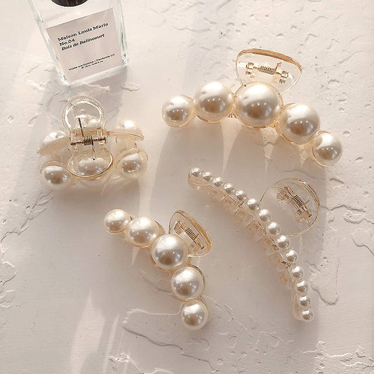 Pearl Hair Clips for Women, 4 Size Large Meduim Small Hair Claw Strong Hold,Big Banana Jaw Clip Barrettes Nonslip, Fancy Hair Accessories for Thick Thin Fine Hair Birthday Girl Gift