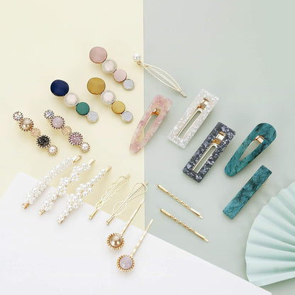 20 PCS Macaron Pearl Acrylic Resin Fashion Hair Clips Set, Cute Hair Barrettes Bobby Pins, Boho Fancy Hairpin Accessories Headwear Styling Tools, Gifts for Women Girls Decorative Wedding