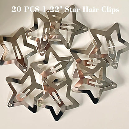 20 PCS 1.22" Star Hair Clips Snap Star Hair Accessories Non Slip Star Clips for Girls Women Y2K Accessories Silver Metal Hair Clips Star Hair Barrettes Star Hair Clips for Women Star Hair Clip