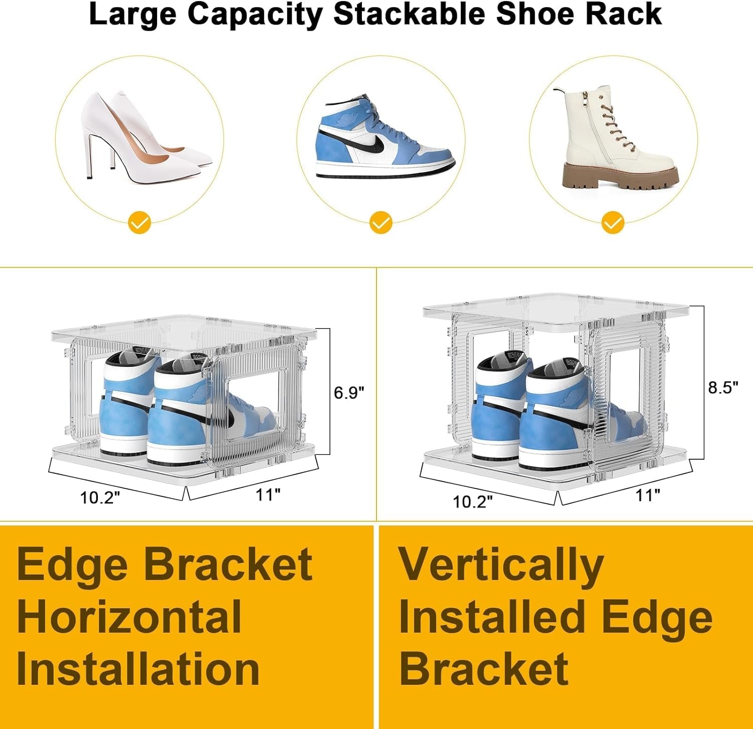 Clear Shoe Rack Storage Organizer, 6 Tier Stackable Shoe Organizer for Closet, Free Standing Shoe Racks for Entryway, Space Saving Vertical Shoe Rack Sneaker Container Bin Holder