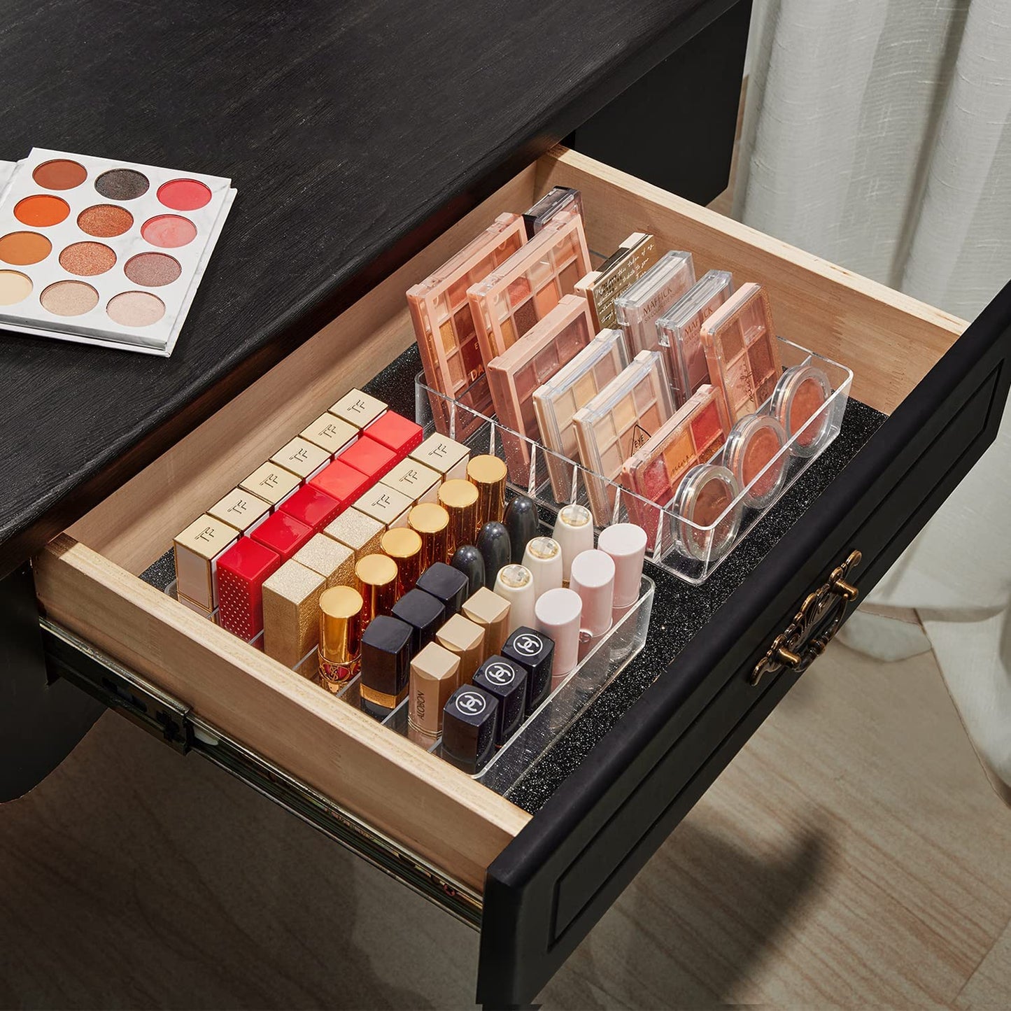 Makeup Organizer for Eyeshadow Palette and Lipstick Organizer, 7 Section Divided Makeup Palette Organizer for Vanity Drawer Countertop Modern Cosmetics Storage(7.48" X 6.22" X 1.77")