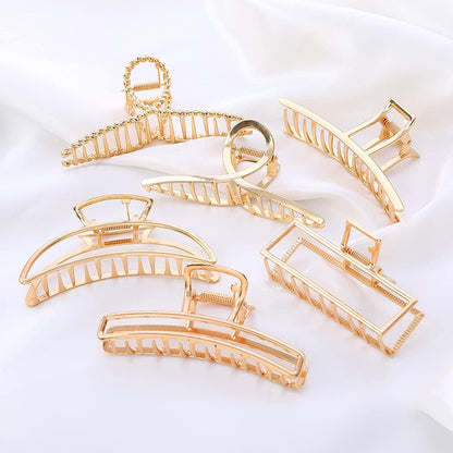 6 Pack Large Metal Hair Claw Clips - 4 Inch Big Gold Hair Clips,Perfect Jaw Hair Clamps for Women and Thinner,Thick Hair Styling,Strong Hold Hair,Fashion Hair Accessories (Style 1)